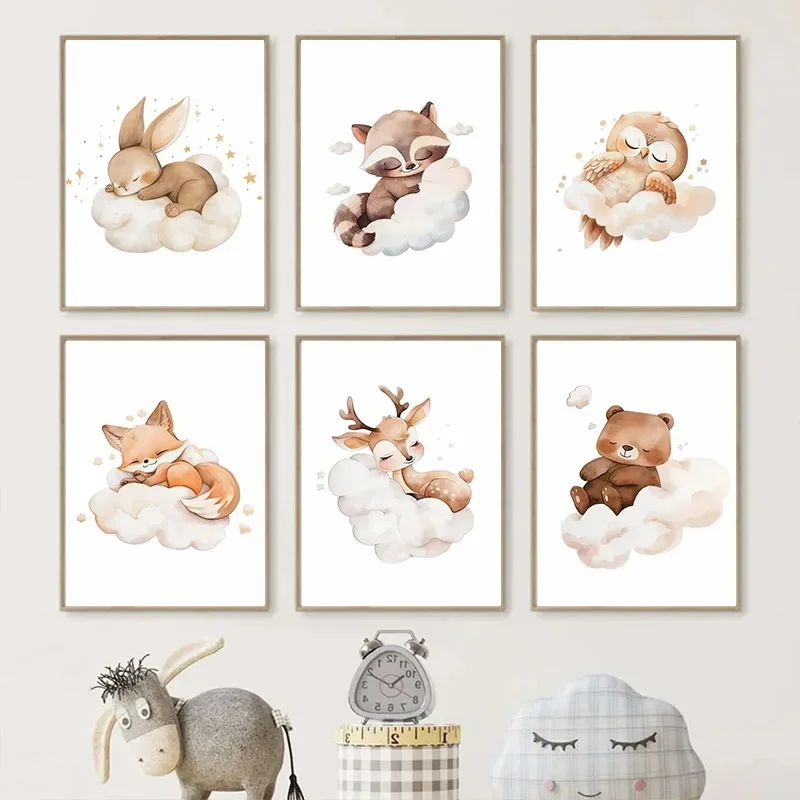 Baby Nursery Picture Frames - 만화 구름 동물 캔버스 회화 벽