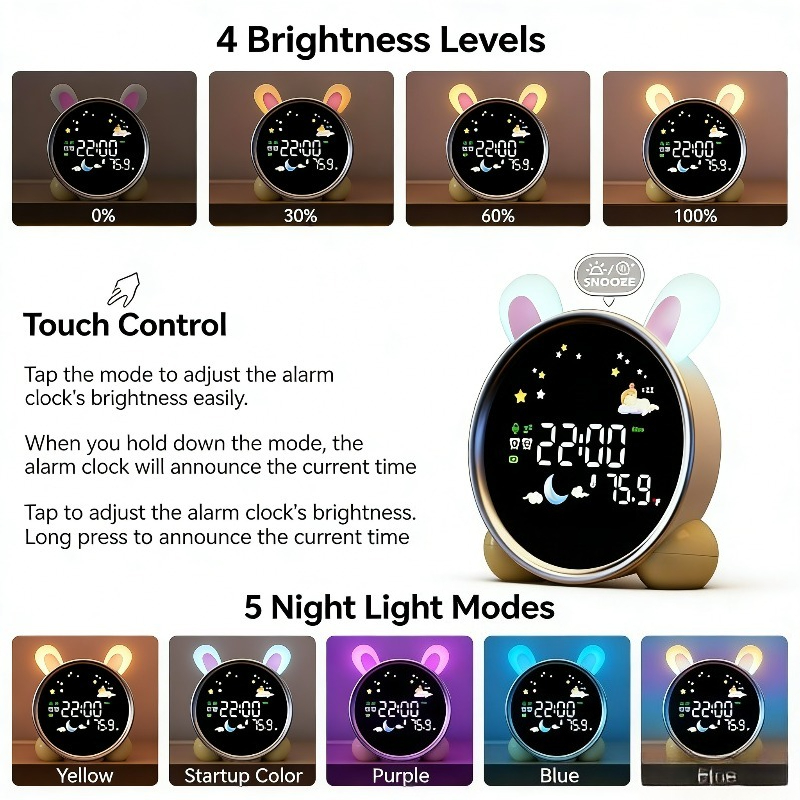 Sound Sleep Trainer Clock - 어린이 알람 시계, 일어나기 쉬운 디자인,