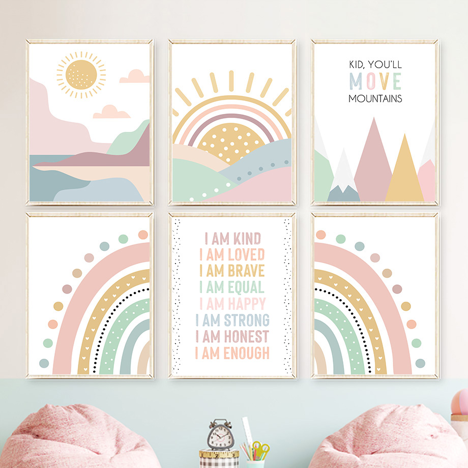 Baby Nursery Quotes - 핑크 마운틴 썬 레인보우 인용문 보헤미안