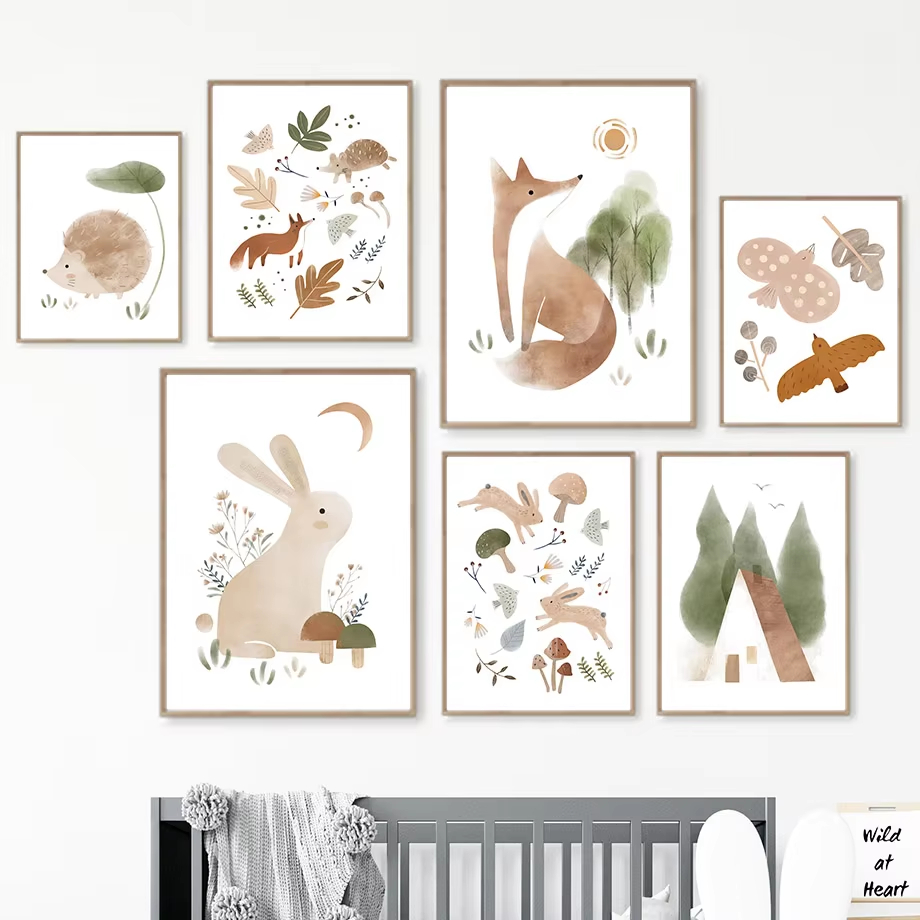Baby Nursery Picture Frames - 1pcs(프레임 없음) Boho 토끼 여우 고슴도치