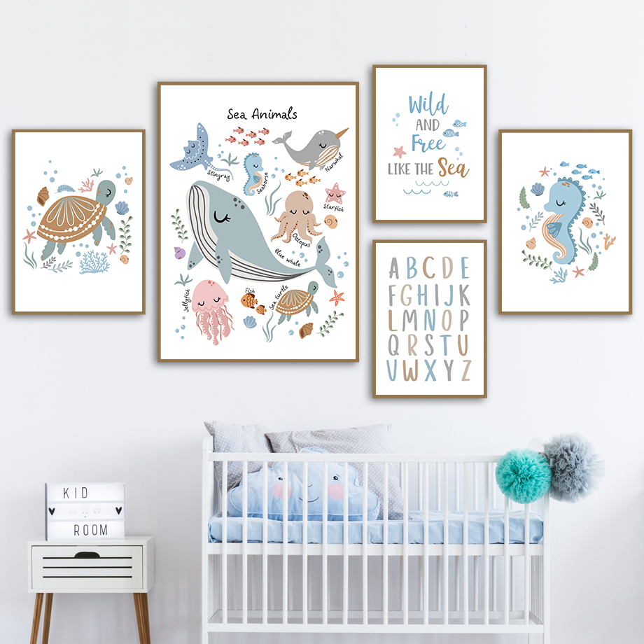 Baby Nursery Picture Frames - (프레임 없음) 바다 동물 바다거북 고래