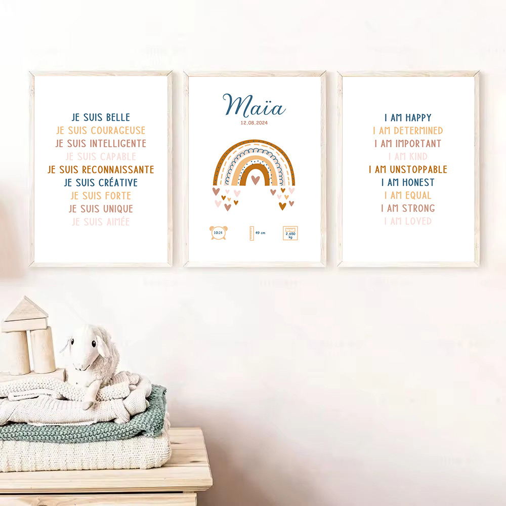 Baby Nursery Quotes Wall Art - 맞춤형 아기 이름 생일 포스터, 교육