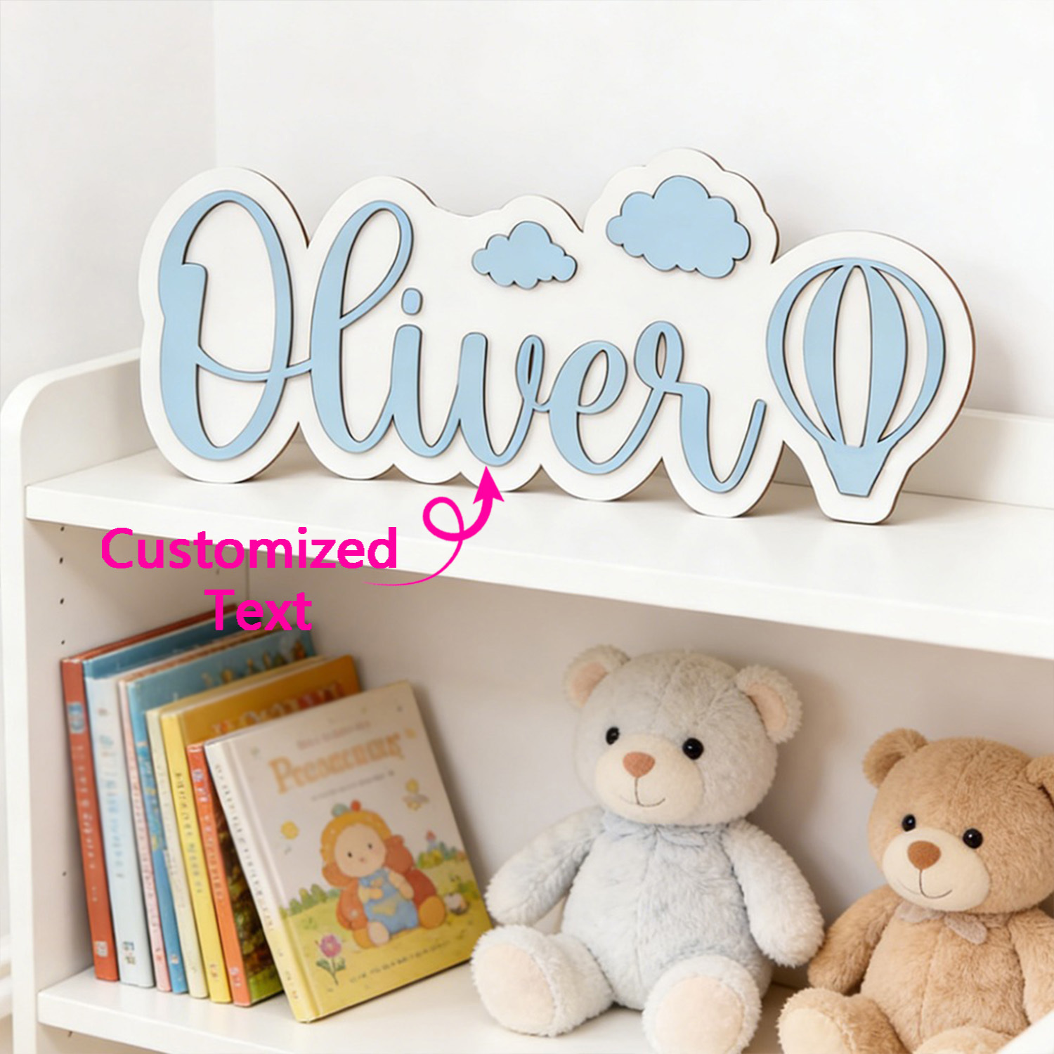Baby Nursery Sign - 맞춤형 열기구 & 구름 이름 방