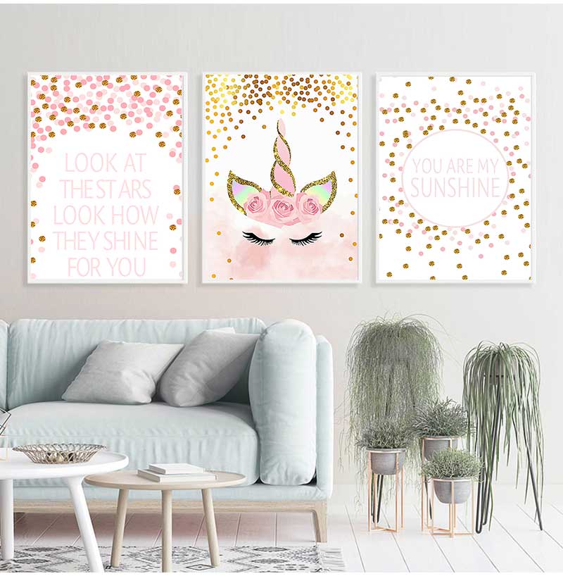 장식 그림 아기 소녀 침실 장식 핑크 유니콘 보육 따옴 - Baby Nursery Quotes Wall Art 리뷰 및 가격