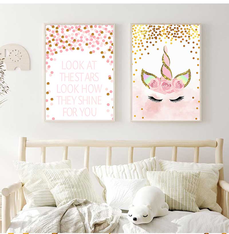 장식 그림 아기 소녀 침실 장식 핑크 유니콘 보육 따옴 - Baby Nursery Quotes Wall Art 리뷰 및 가격
