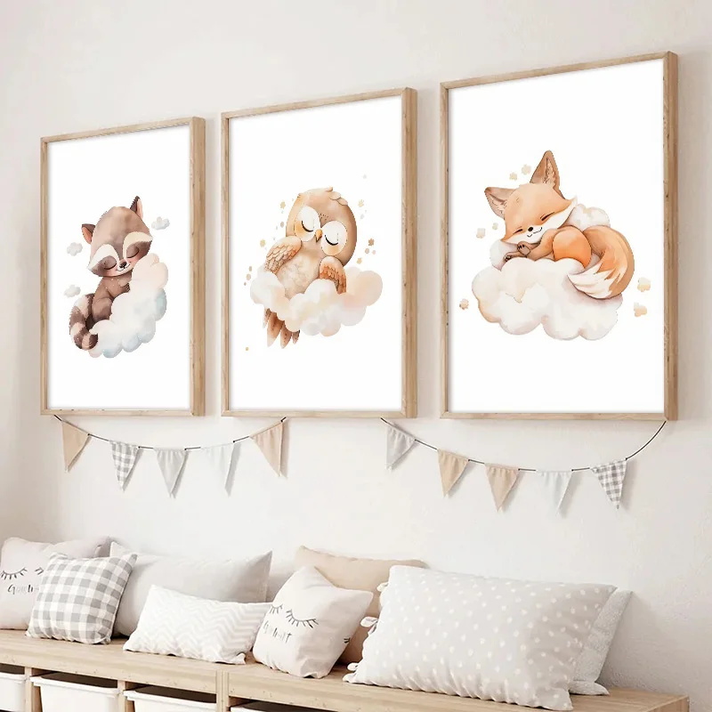 벽 장식 귀여운 너구리 여우 사슴 어린이 침실 포스터  - Baby Nursery Picture Frames 리뷰 및 가격