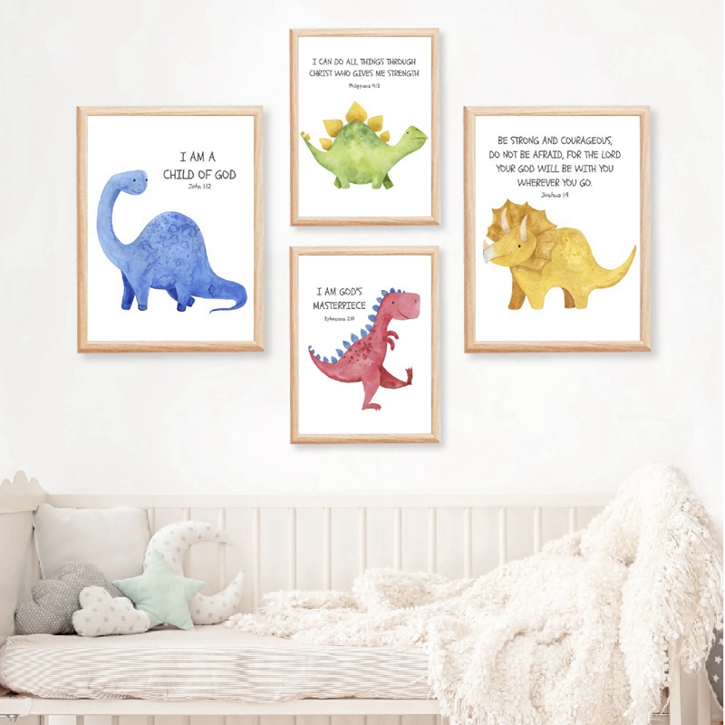 어린이 성경 구절 견적 인쇄 공룡 수채화 보육 벽 예술 - Baby Nursery Quotes 리뷰 및 가격