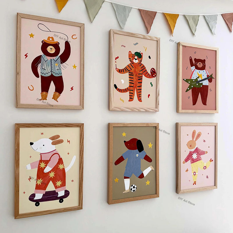 재미있는 만화 동물 보육원 벽 장식 캔버스 그림 곰 호 - Baby Nursery Modern 리뷰 및 가격
