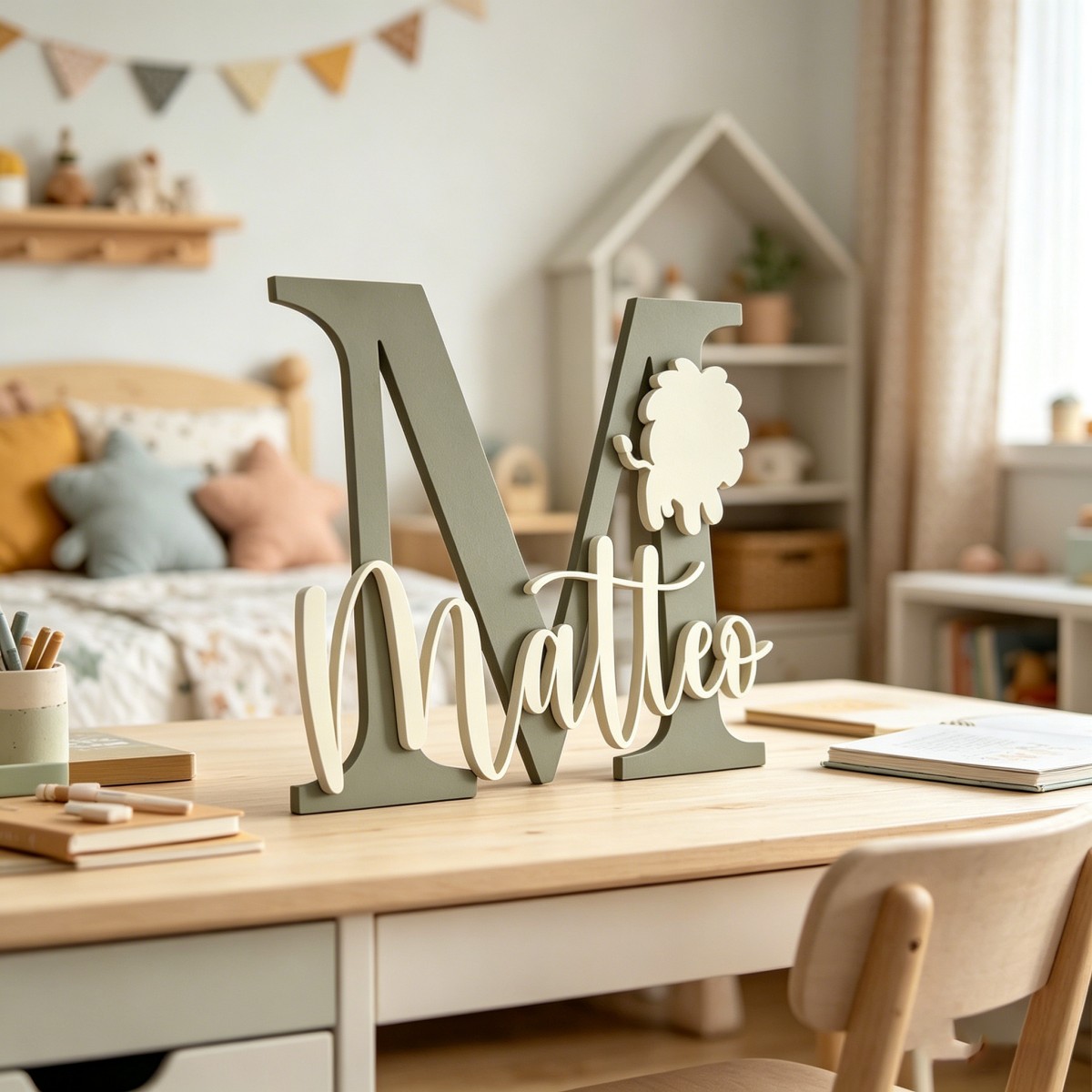 1Pc 맞춤형 사자 이름 및 이니셜 나무 이름표, 보육 - Baby Nursery Decorations 리뷰 및 가격