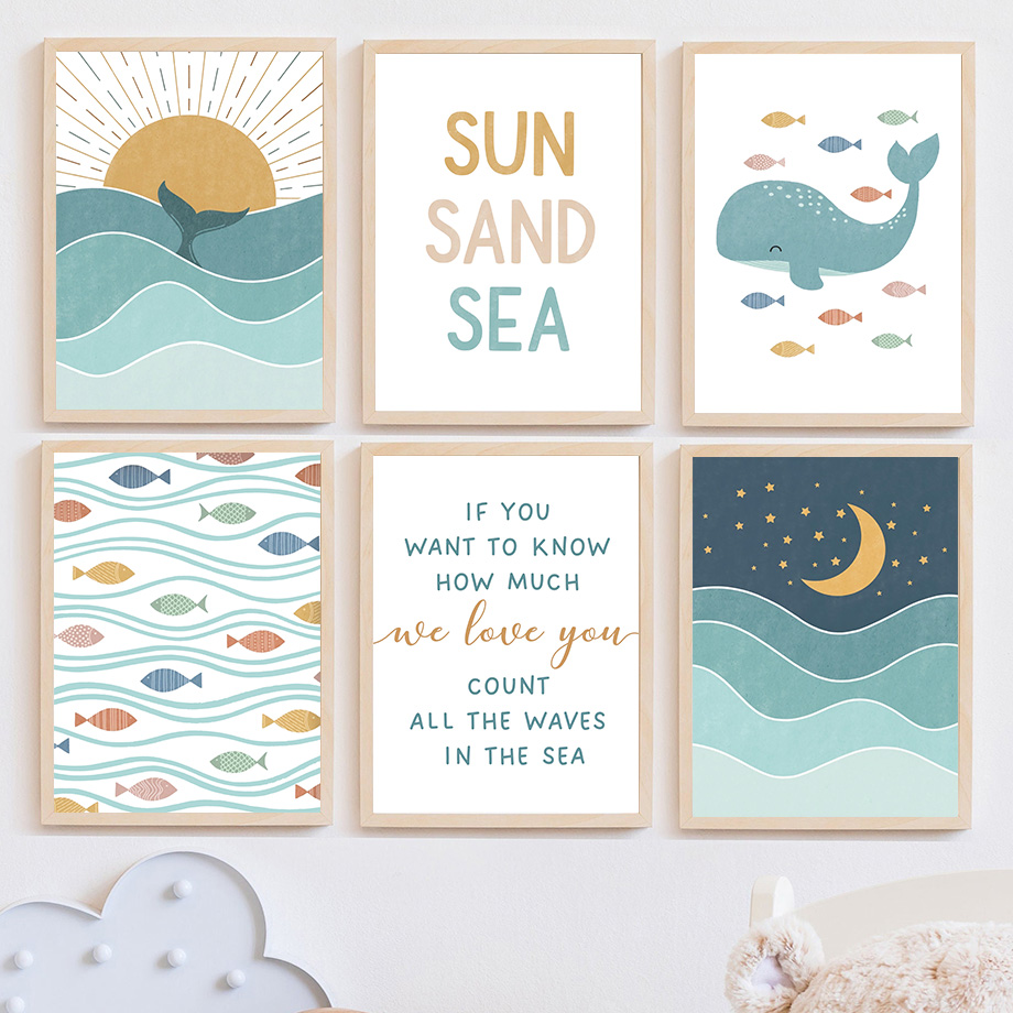 1pc 프레임리스 물고기 고래 갈매기 일출 일몰 해변  - Baby Nursery Quotes Wall Art 리뷰 및 가격