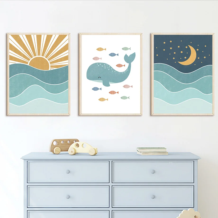 1pc 프레임리스 물고기 고래 갈매기 일출 일몰 해변  - Baby Nursery Quotes Wall Art 리뷰 및 가격