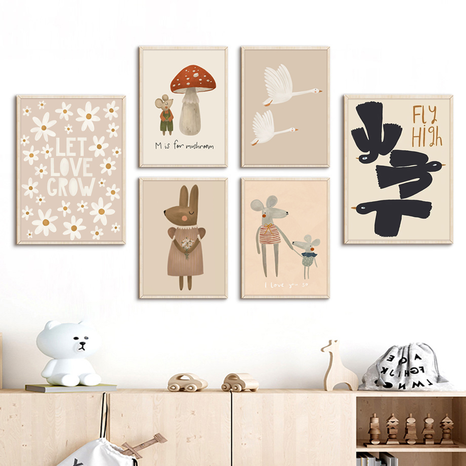 Boho 만화 토끼 마우스 거위 포스터 보육 벽 아트  - Baby Nursery Picture Frames 리뷰 및 가격